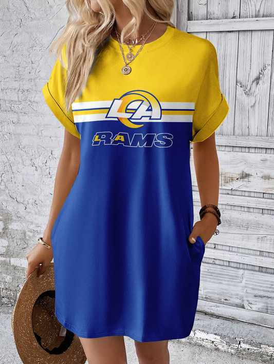 Los Angeles Rams Solid Hidden Pocket Batwing Sleeve Tee Dress