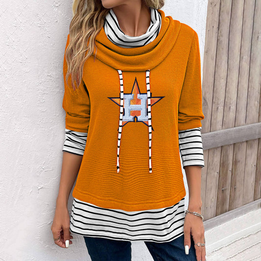 Patchwork Striped Cowl Neck Long Sleeve Sweatshirt
