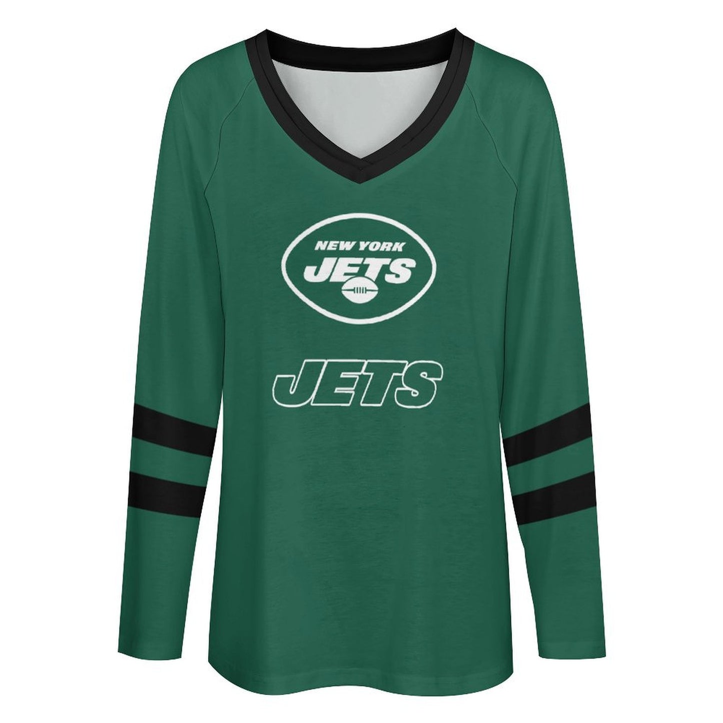 New York Jets Women's V-neck Double-layered Long-sleeved Loose T-shirt