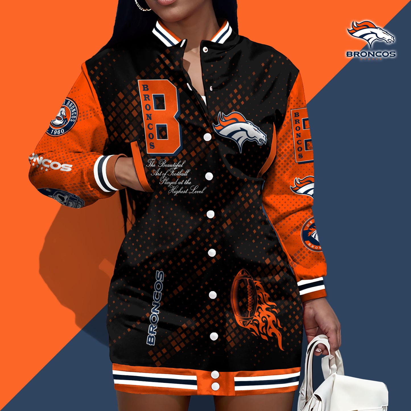 Denver Broncos Limited Edition Button Down Long Sleeve Jacket Dress