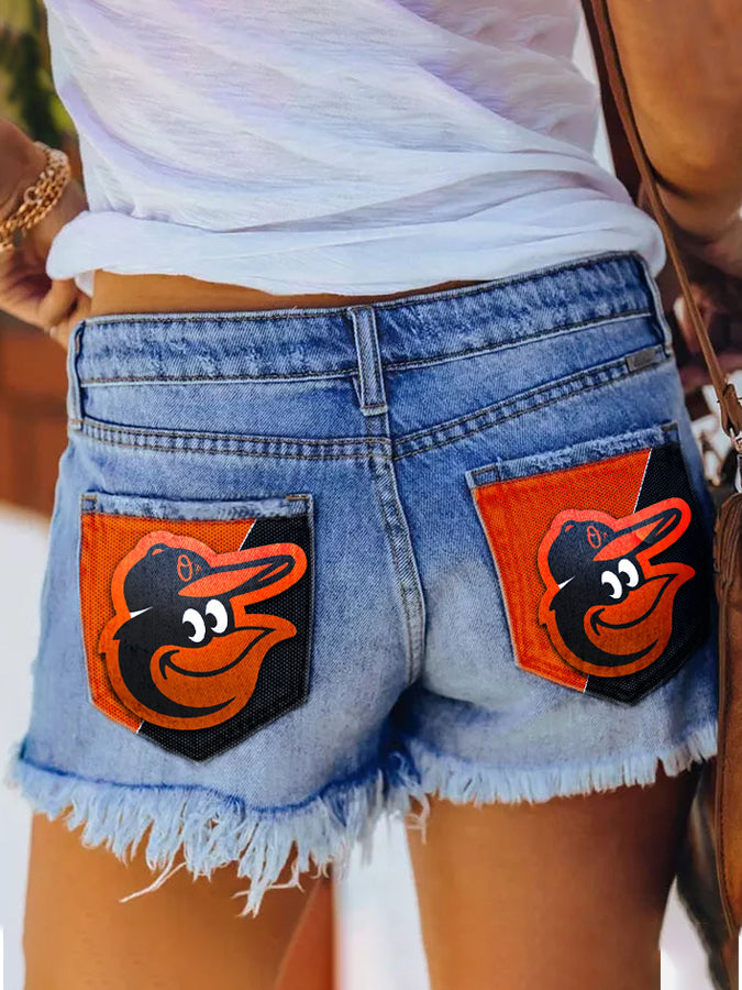 Orioles Distressed Cutoff Denim Shorts - Women