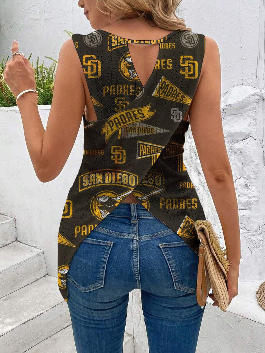 Padres Cut Out Wrap Cross Wrap Back Asymmetrical Beach Tank Top