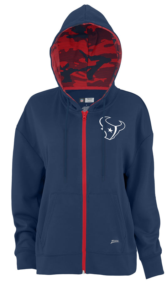 Zubaz NFL Women's Standard Full Zip Hoodie Houston Texans