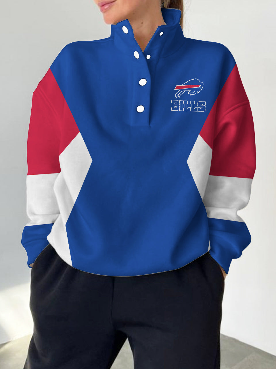 Buffalo Bills 2025 New Design Casual Snap  Mockneck Pullover