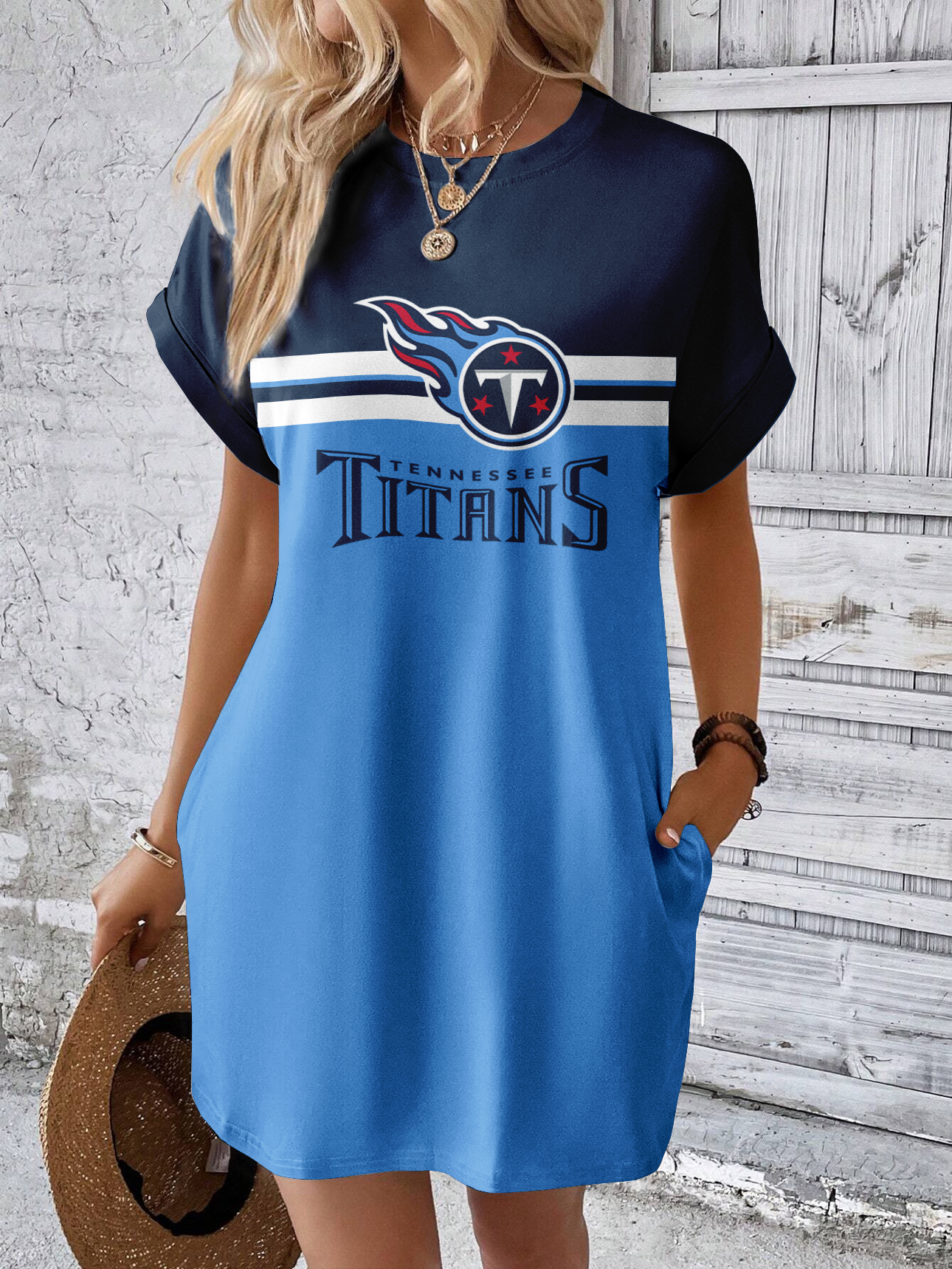 Tennessee Titans Solid Hidden Pocket Batwing Sleeve Tee Dress