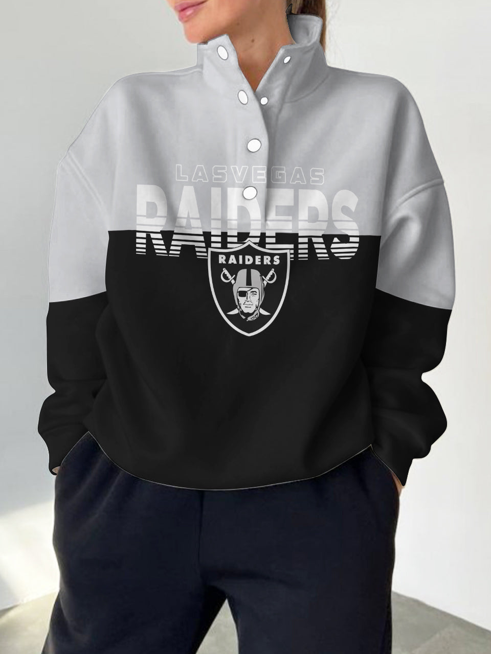 Las Vegas Raiders 2025 New Design Casual Snap  Mockneck Pullover