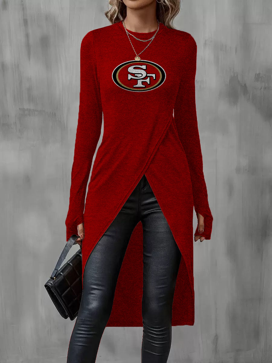 Long Sleeve Crew Neck Split Hem Tulip Top