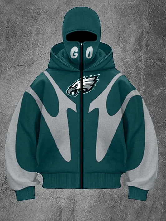 Unisex Masked Double Hooded Cardigan Jacket