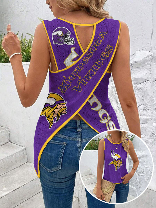 Minnesota Vikings Cut Out Wrap Cross Wrap Back Asymmetrical Beach Tank Top