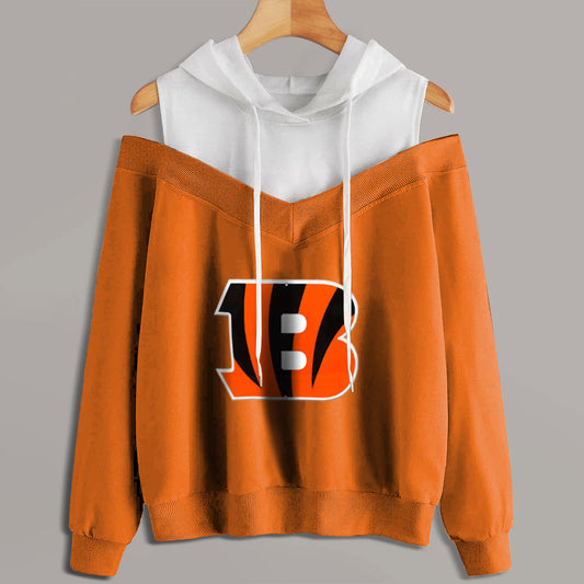 2 In 1 Colorblock Cold Shoulder Hoodie