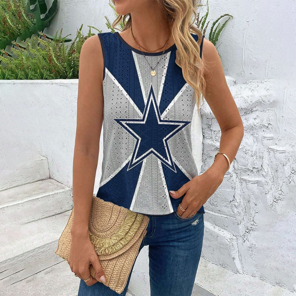 Cowboys Cut Out Wrap Cross Wrap Back Asymmetrical Beach Tank Top