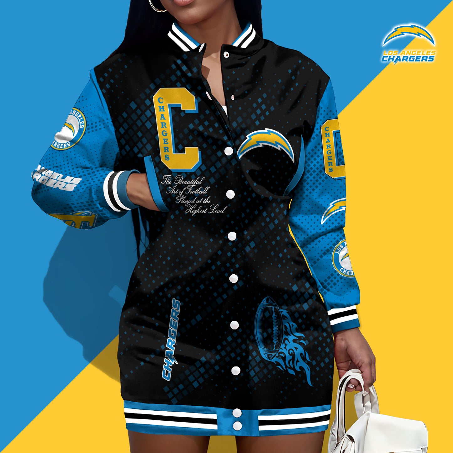 Los Angeles Chargers Limited Edition Button Down Long Sleeve Jacket Dress