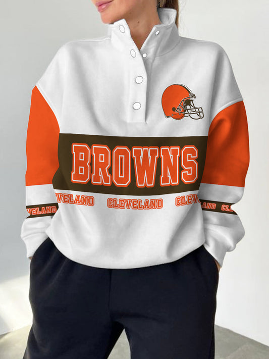 Cleveland Browns  2025 New Design Casual Snap  Mockneck Pullover