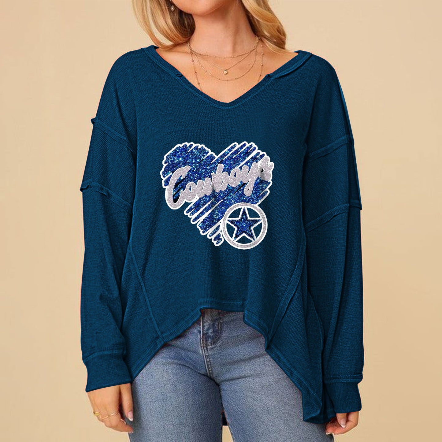 High Low V-Neck Oversized Top