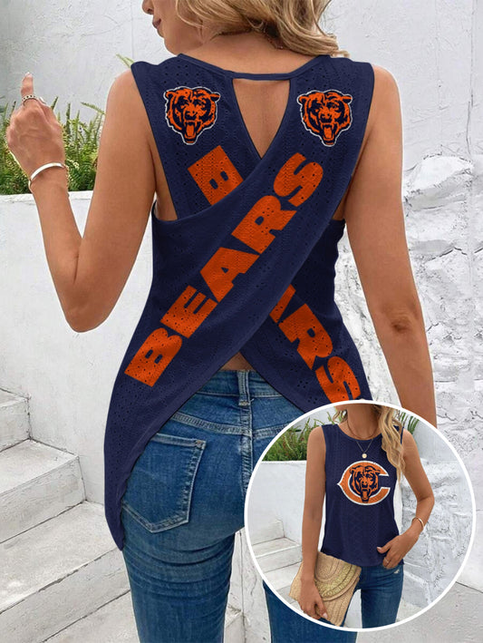 Chicago Bears Cut Out Wrap Cross Wrap Back Asymmetrical Beach Tank Top