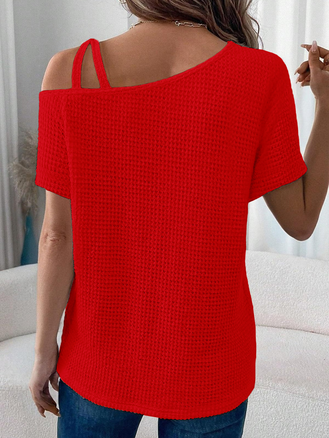 Asymmetrical Neck Short Sleeve T-Shirt