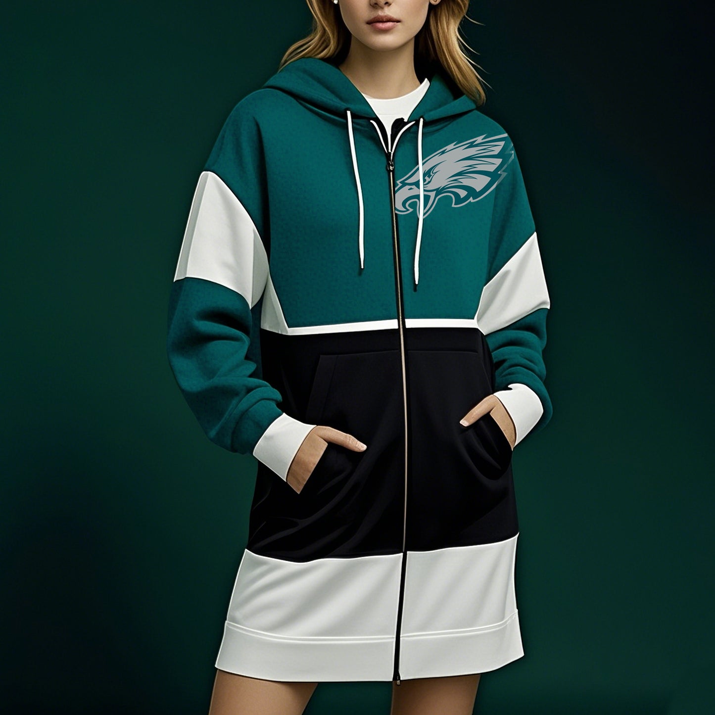 Fashion Color Matching Full-Zip Hoodie