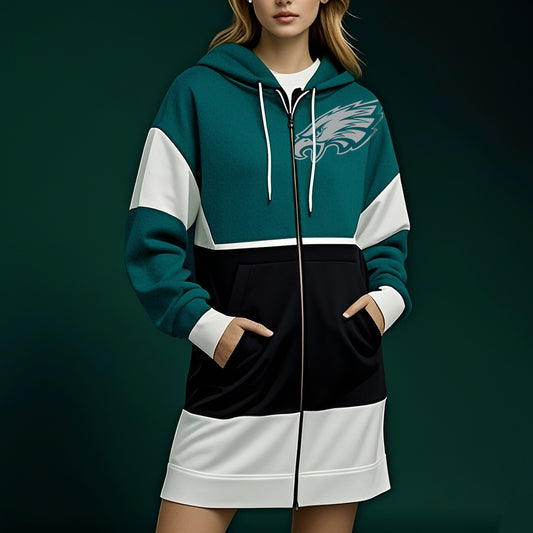 Fashion Color Matching Full-Zip Hoodie