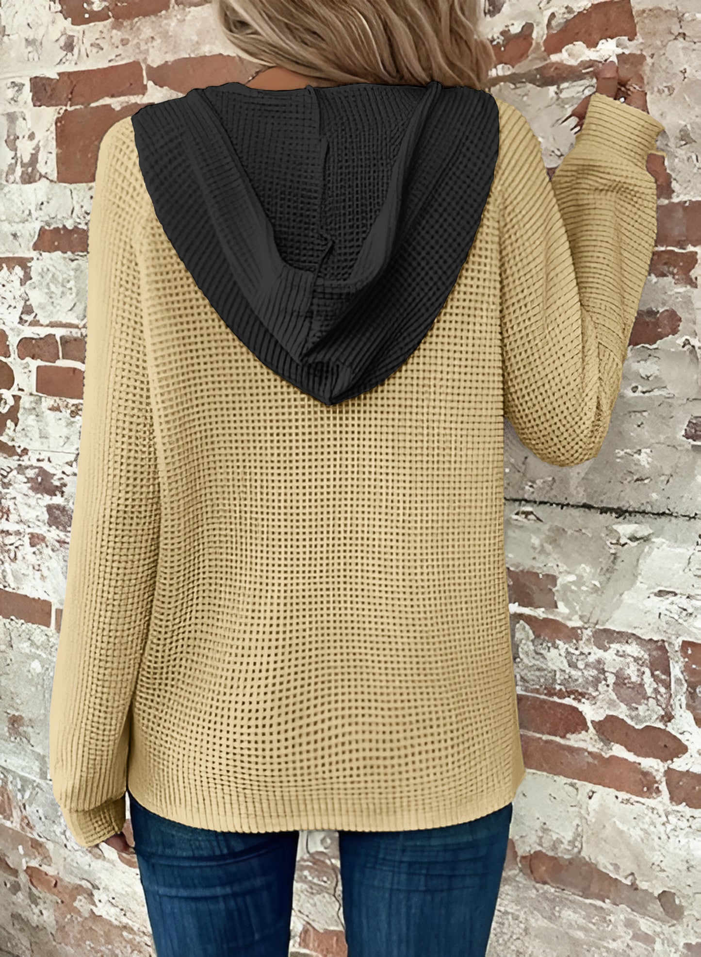 Half Button Raglan Sleeve Drawstring Hoodie