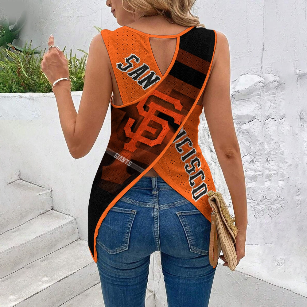 Giants Cut Out Wrap Cross Wrap Back Asymmetrical Beach Tank Top