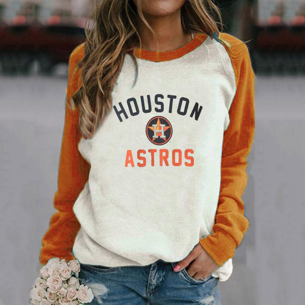 Fashion stitching Vintage Print crew neck Sweatshirt