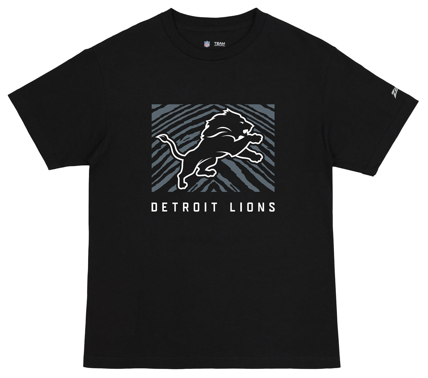 Zubaz NFL Unisex Cotton Heavyweight Short Sleeve T-shirt Black With Grey Tonal Tunnel Logo for Men and Women, Detroit Lions