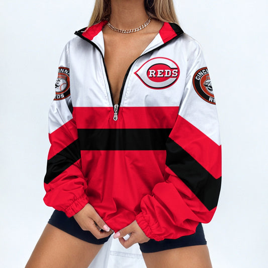 Women's Baseball Print V Neck Zipper Sweatshirt Jacket