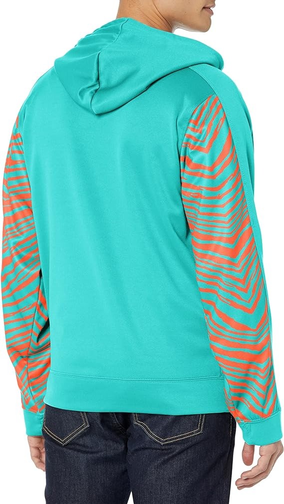 Zubaz NFL MEN'S MIAMI DOLPHINS TEAM COLOR FULL ZIP HOOD W/ 2-COLOR ZEBRA ACCENTS