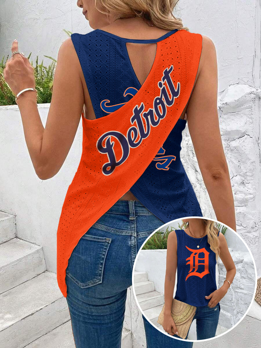 Detroit Cut Out Wrap Cross Wrap Back Asymmetrical Beach Tank Top