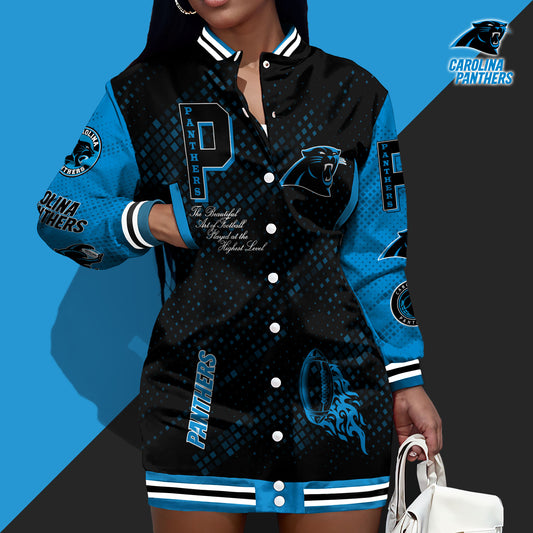 Carolina Panthers Limited Edition Button Down Long Sleeve Jacket Dress