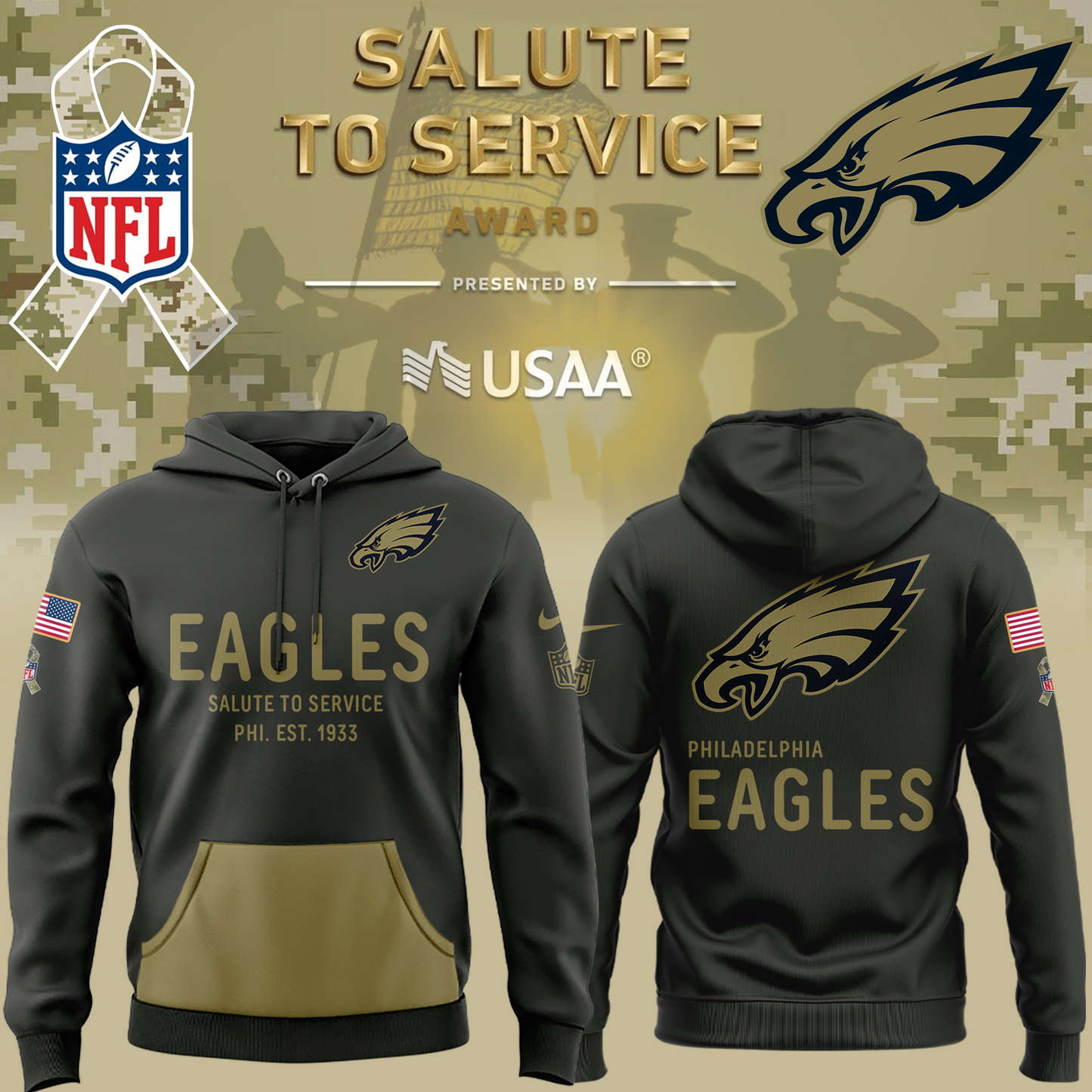 Philadelphia Eagles Salute to Service Sideline 2025 Hoodie