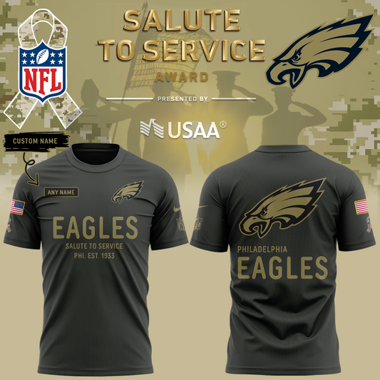 Philadelphia Eagles Salute to Service Sideline 2025 T Shirt Custom NAME