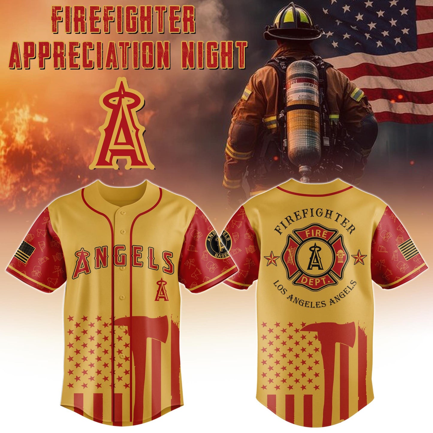 Los Angeles Angels Firefighter Special Edition-3D Baseball Jersey