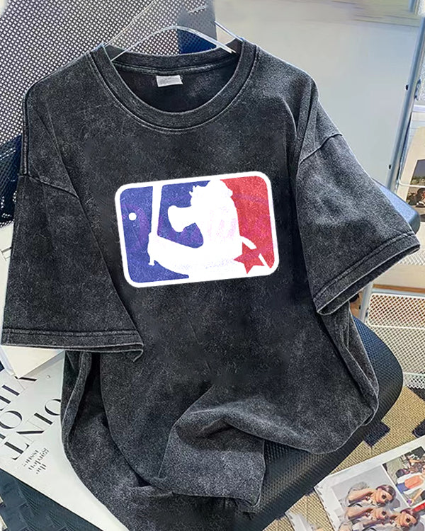 Washed Distressed Print Short Sleeve T-shirt