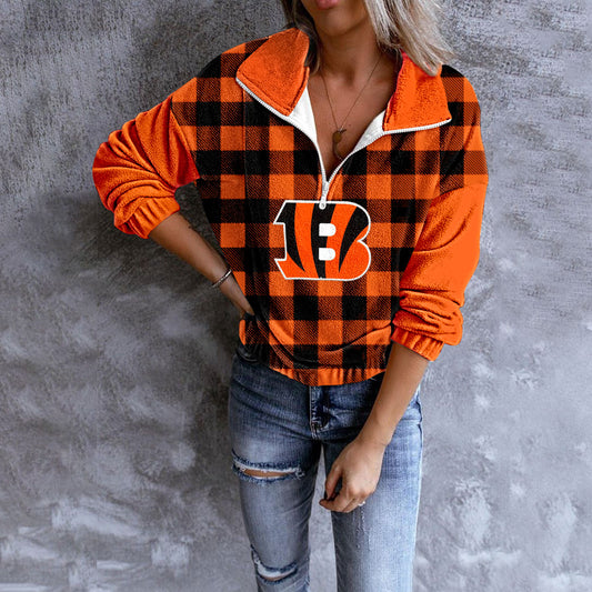 Unisex Plaid Quarter Zip Sweatshirt