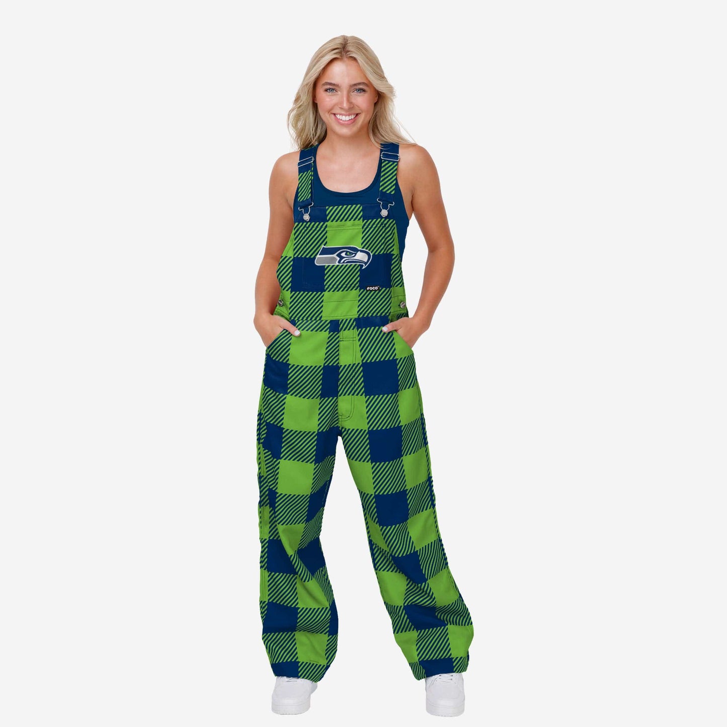 Seattle Seahawks Womens Plaid Bib Overalls