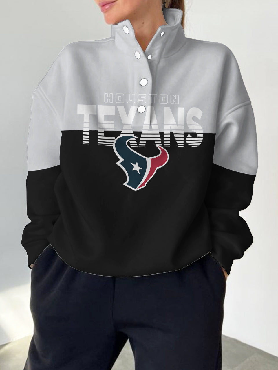 Houston Texans 2025 New Design Casual Snap  Mockneck Pullover