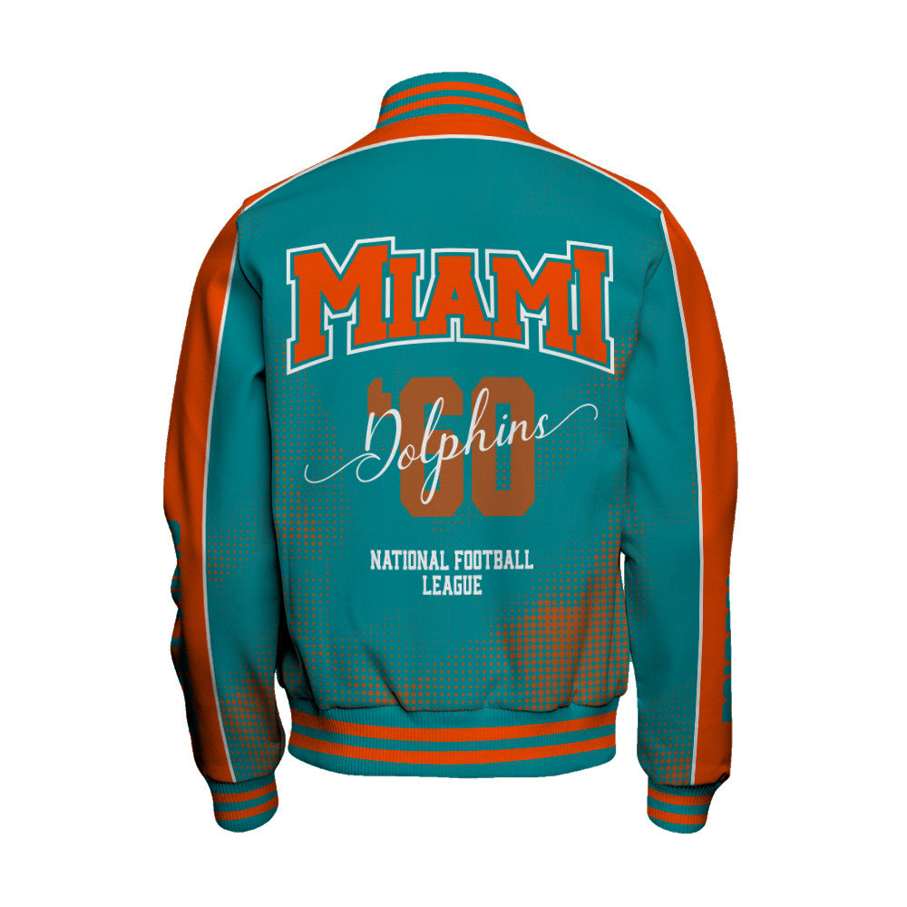 Miami Dolphins Football Team 2025 - 26 Heart Beats In Unison Unisex Varsity Jacket