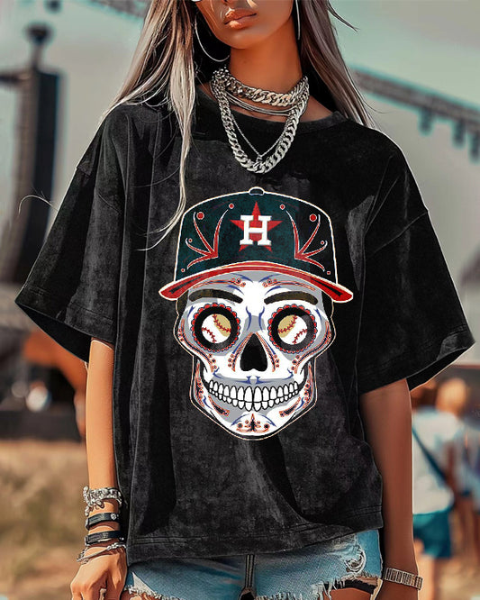 Washed Distressed Print Short Sleeve T-shirt