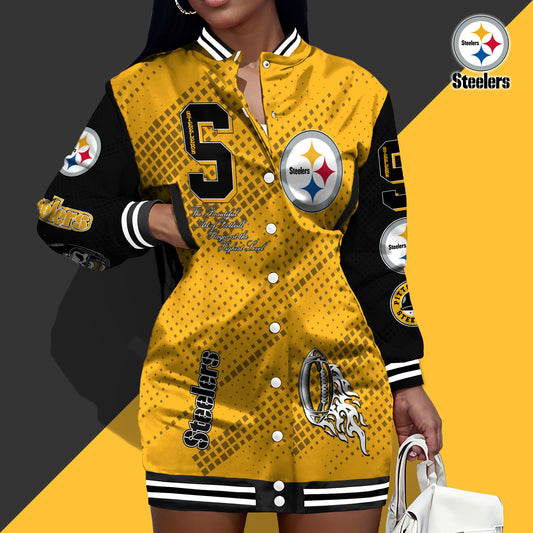 Pittsburgh Steelers Limited Edition Button Down Long Sleeve Jacket Dress