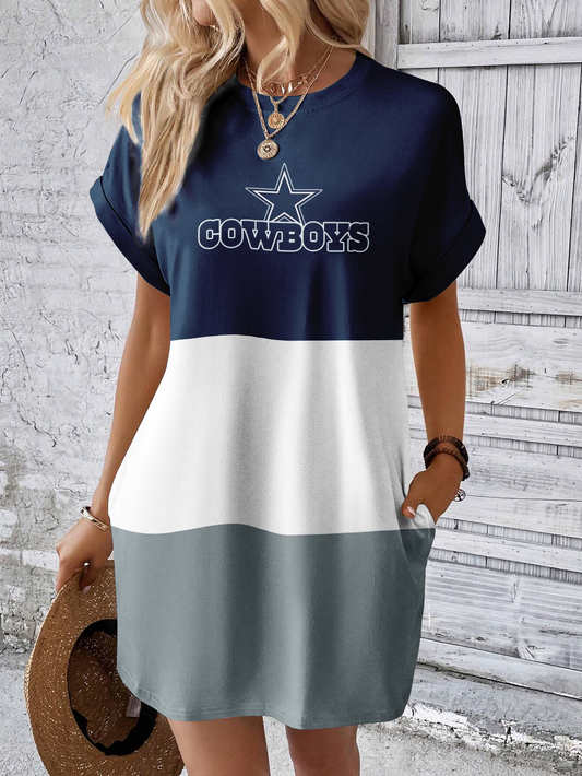 Dallas Cowboys Short Sleeve Pocket Batwing Sleeve Tee Dress