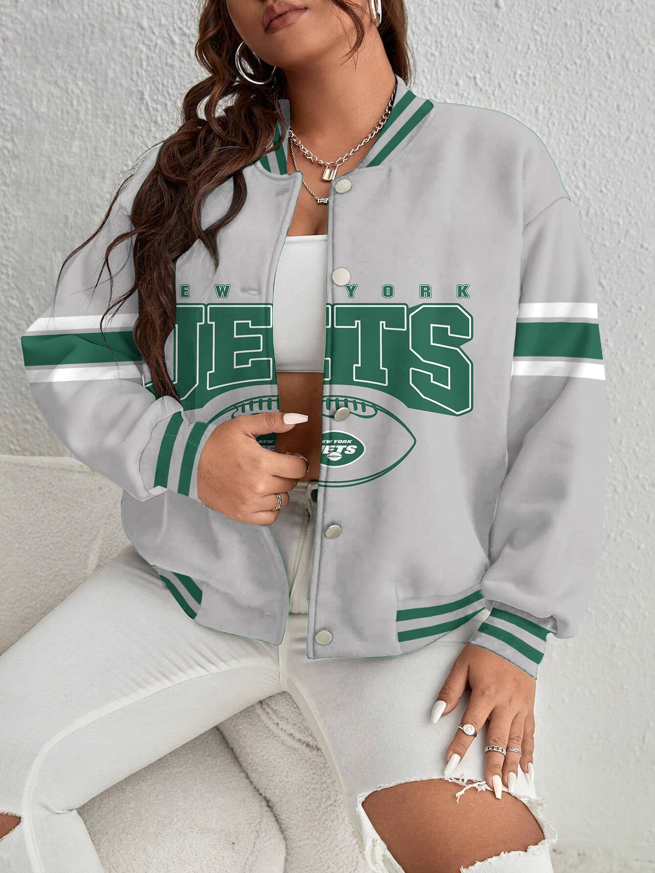 New York Jets Women's Long Pass Full- Snap Casual Jacket