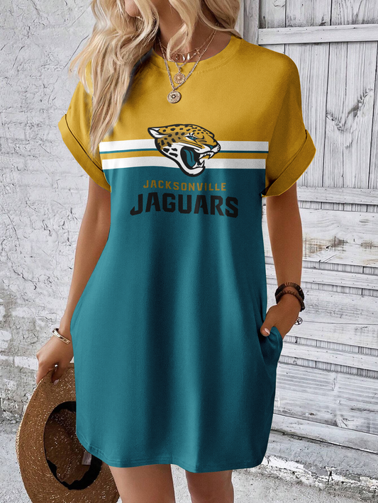 Jacksonville Jaguars Solid Hidden Pocket Batwing Sleeve Tee Dress