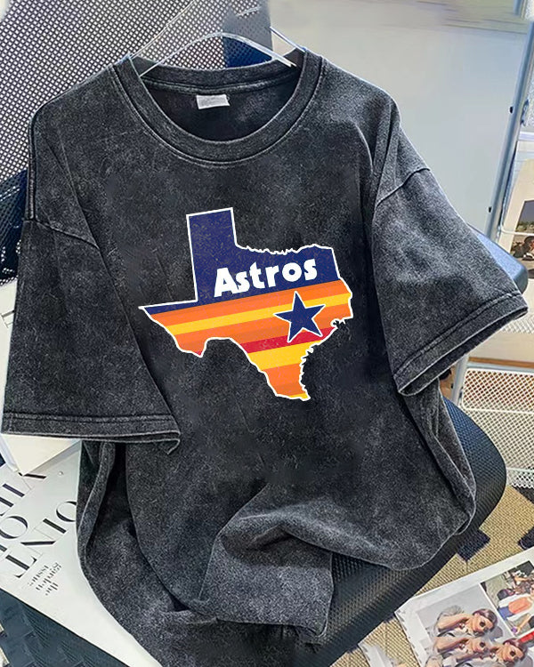 Washed Distressed Print Short Sleeve T-shirt