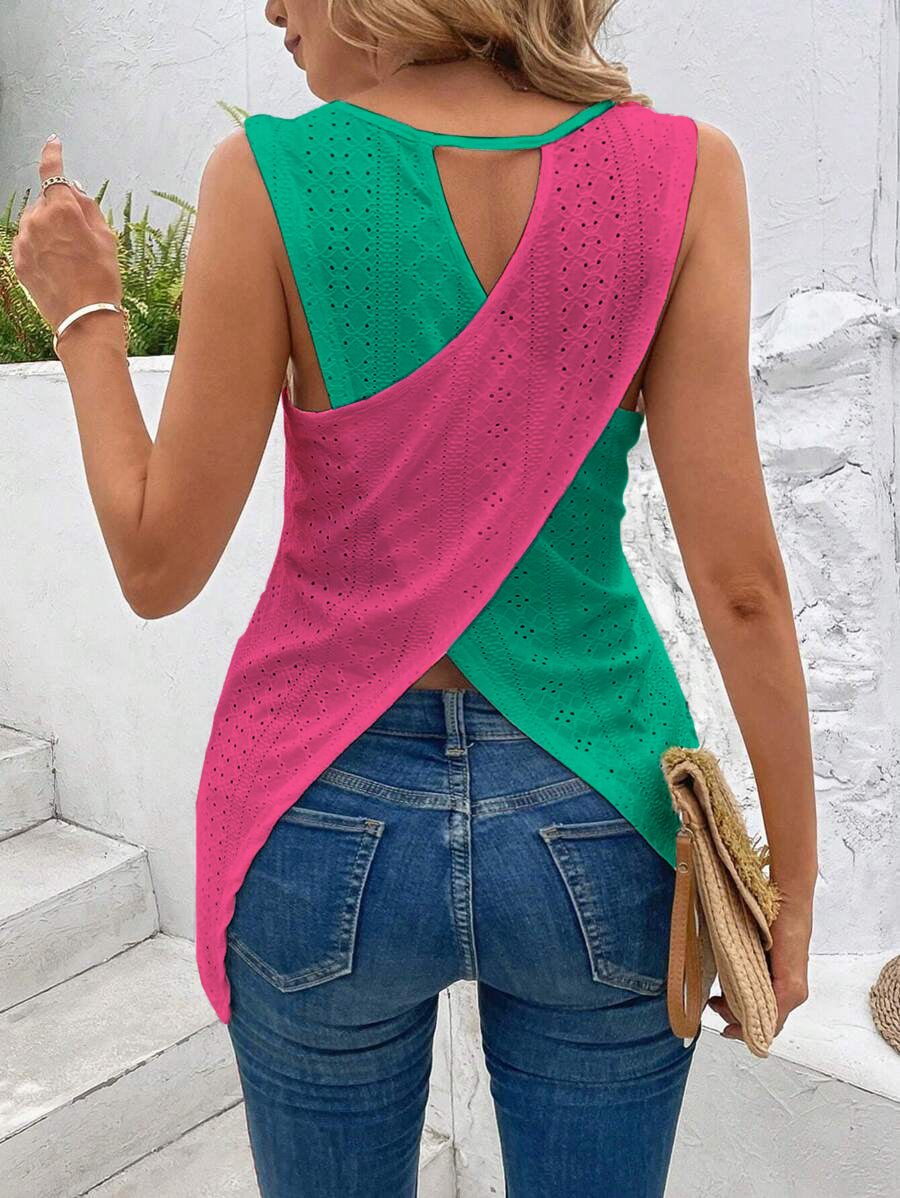 Padres Cut Out Wrap Cross Wrap Back Asymmetrical Beach Tank Top