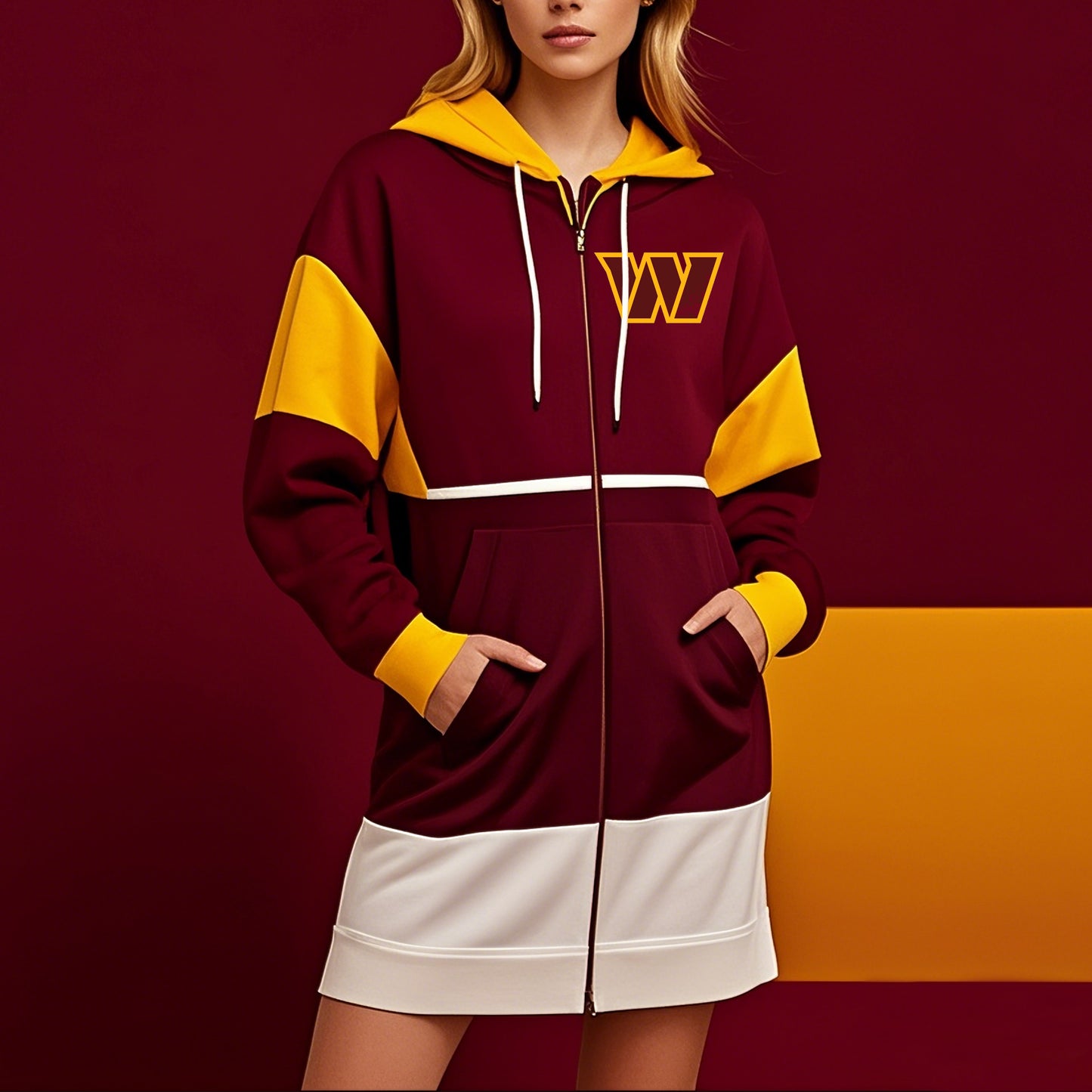 Fashion Color Matching Full-Zip Hoodie