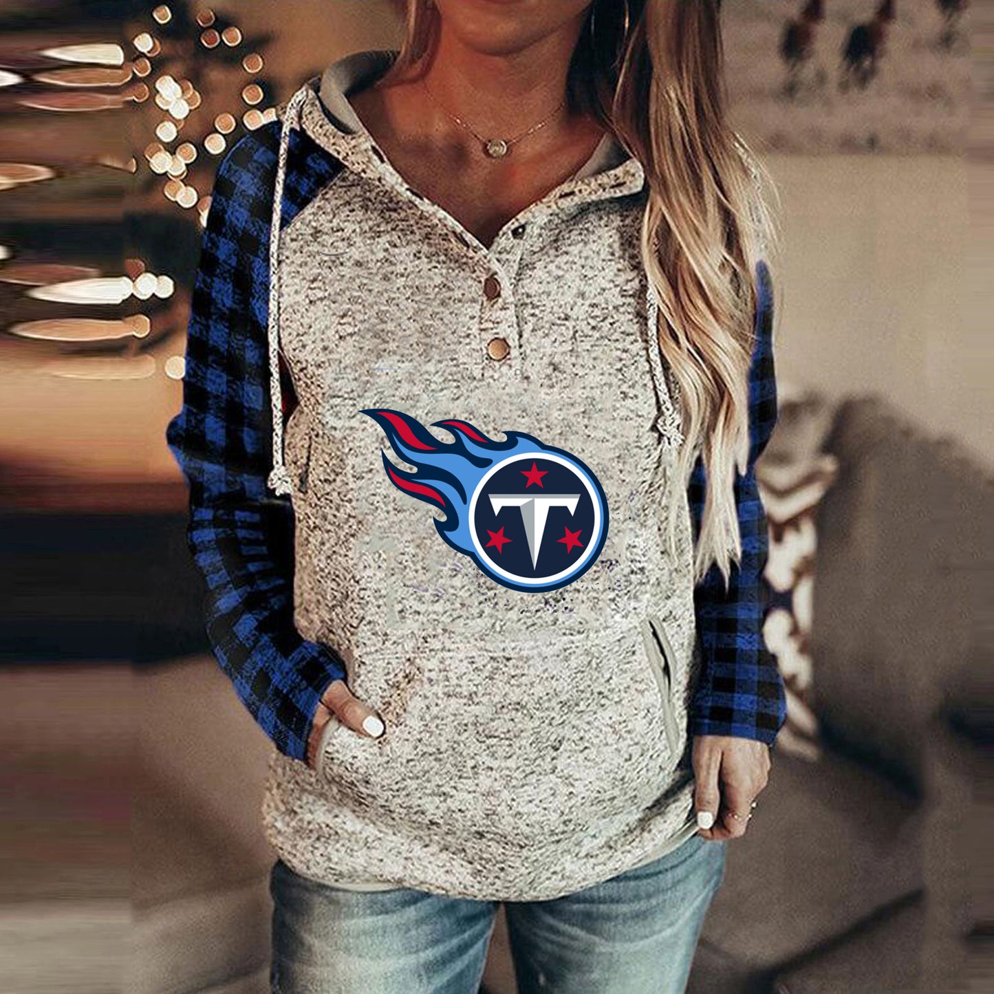 Fashion color blocking printed Hoodie