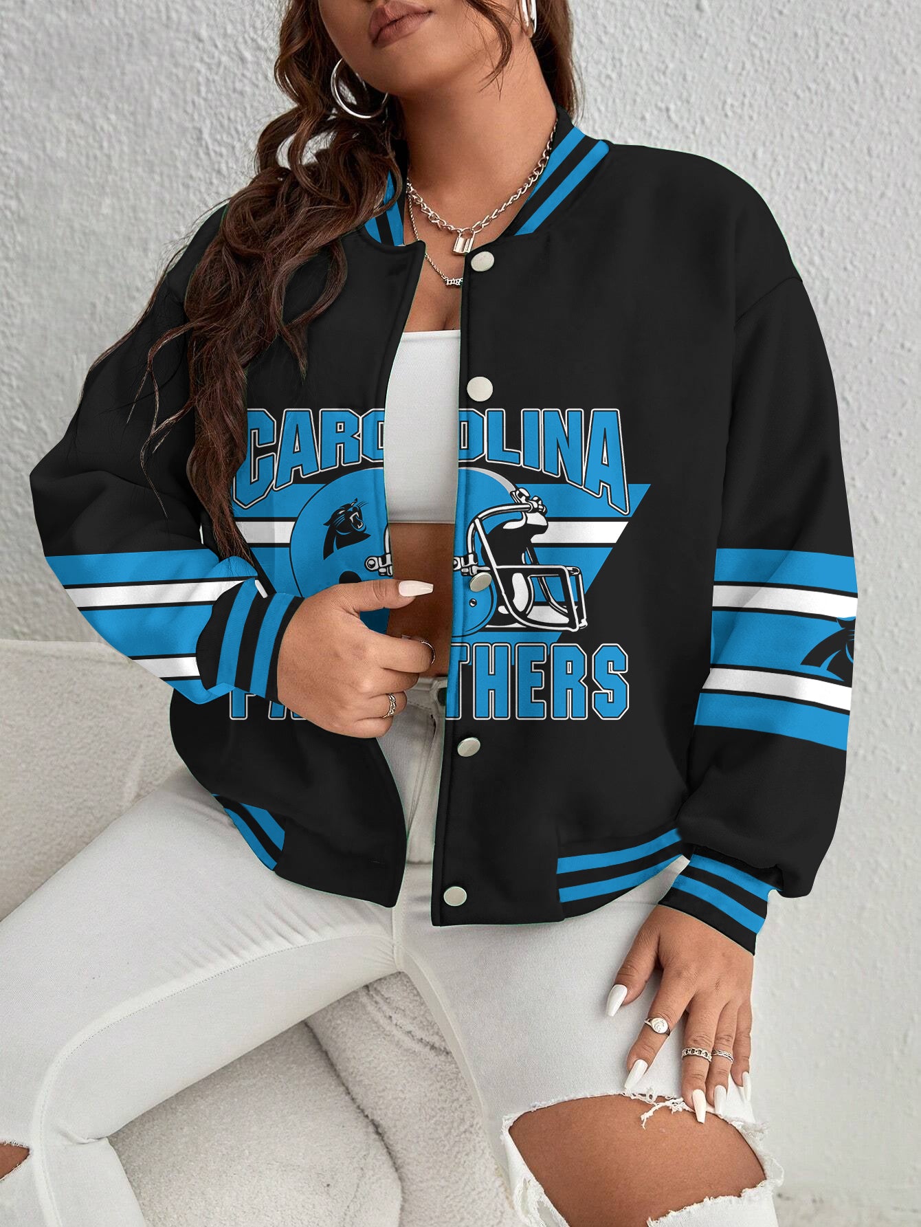 Carolina Panthers Women's Long Pass Full- Snap Casual Jacket
