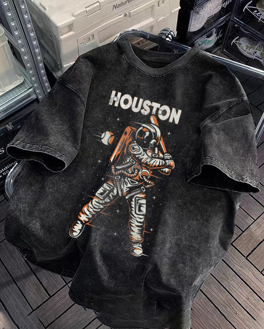 Washed Distressed Print Short Sleeve T-shirt