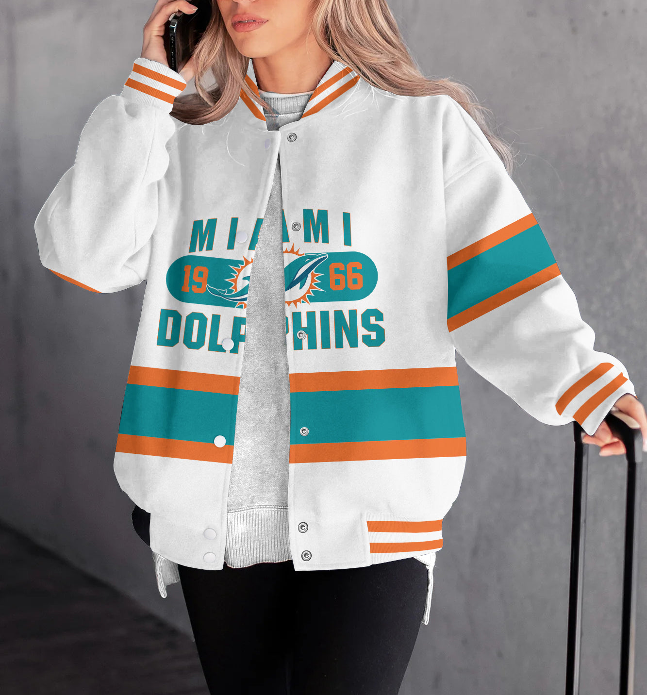 Miami Dolphins Women's Long Pass Full- Snap Casual Jacket